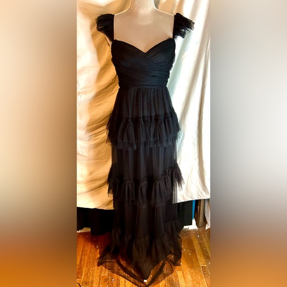 Lulus Dresses & Skirts - Lulus Pure Radiance Black Mesh Swiss Dot Tiered Maxi Dress, Size M